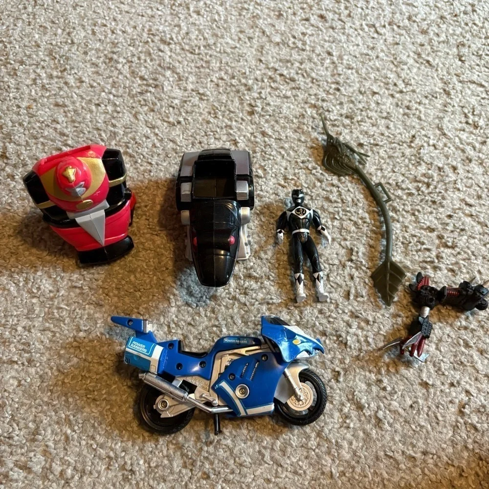Vintage Power Ranger Action Figure Set Motorcycle Triceratops Battle Bike